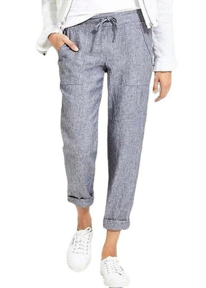 Color Elastic Waist Side Pockets Trouser Pants
