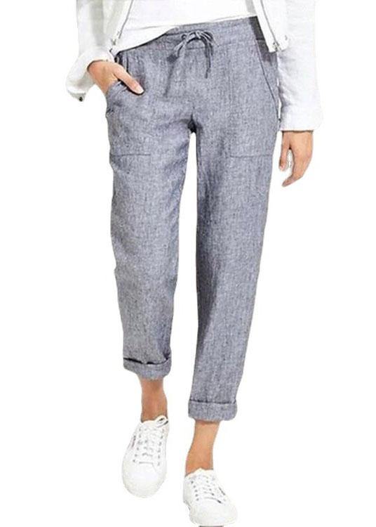 Color Elastic Waist Side Pockets Trouser Pants