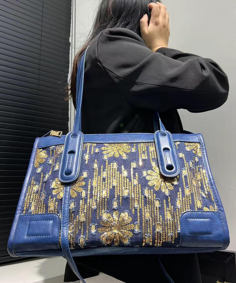 Blue Sequins Patchwork Denim Shoulder Bags