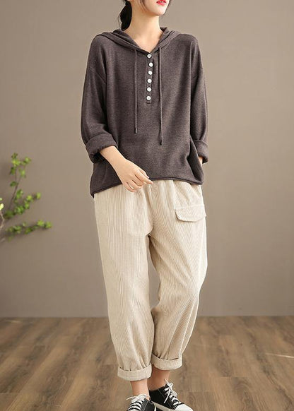 French Spring Trousers Beige Inspiration Elastic Waist Pockets Pant