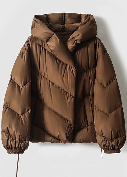 Fine Brown Hooded Oversized Duck Down Down Coats Winter