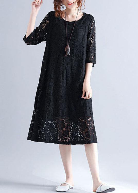 Black Loose Lace Summer Half Sleeve Summer Dress