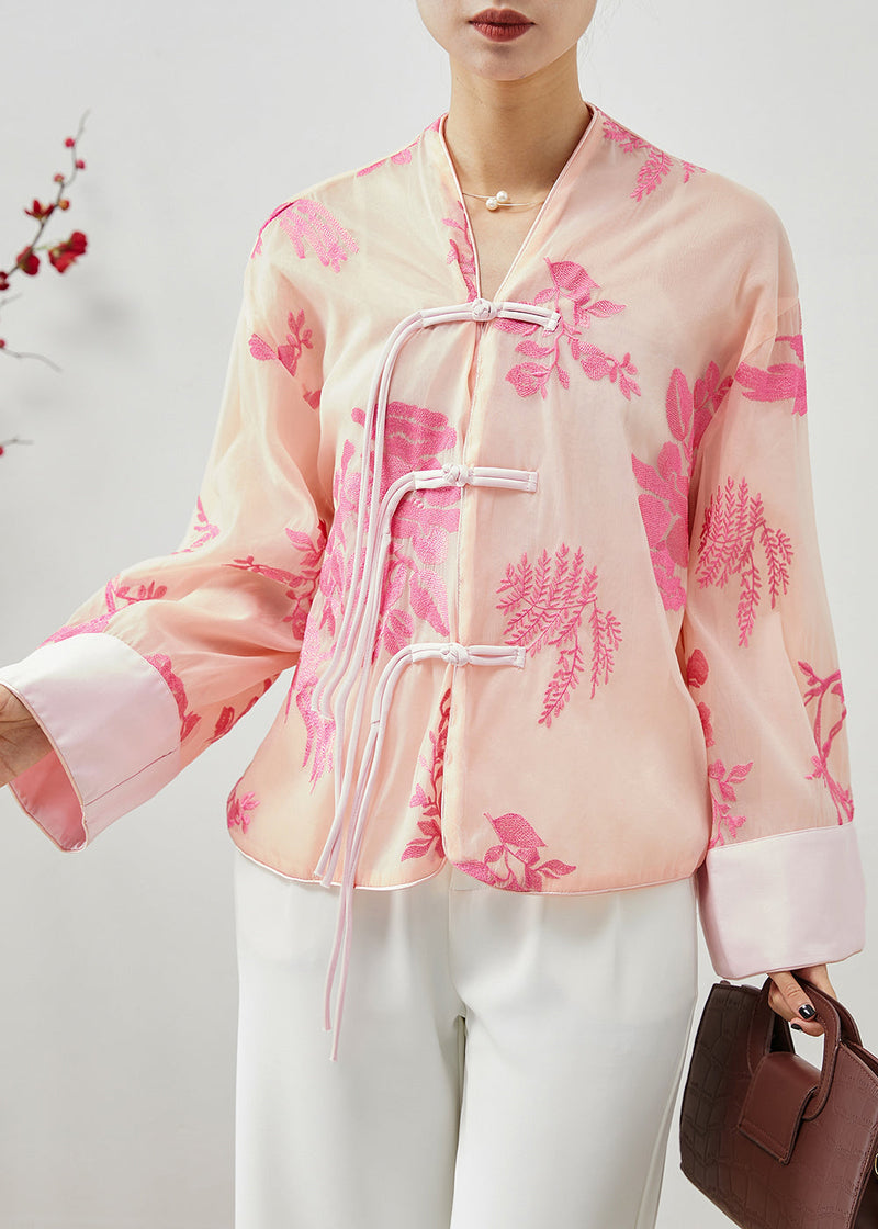 Apricot Embroideried Tasseled Silk Shirts Fall