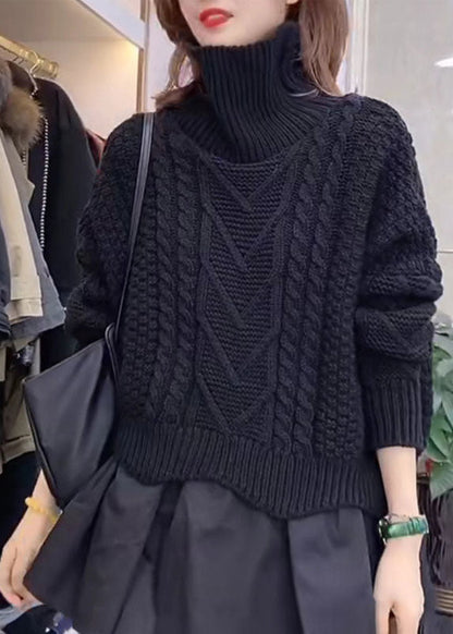 Black Turtle Neck Knit Sweater Tops Winter