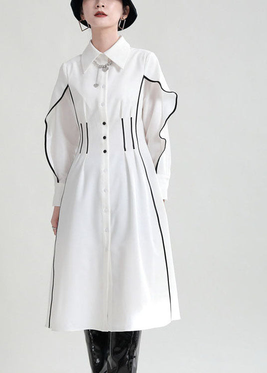 Fitted White Ruffles Peter Pan Collar Shirt Dresses Spring