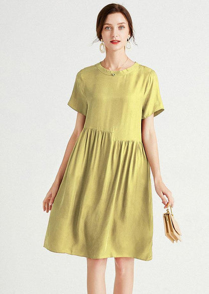 Yellow Loose Summer Short Sleeve Mid Dress