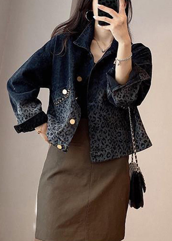 Black Button Pockets Denim Coats Long Sleeve Spring