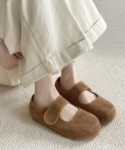 Buckle Strap Splicing Platform Flats Shoes Yellow Suede