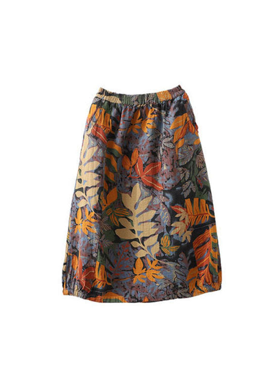 Blue Loose a Line Skirts Elastic Waist Print Spring
