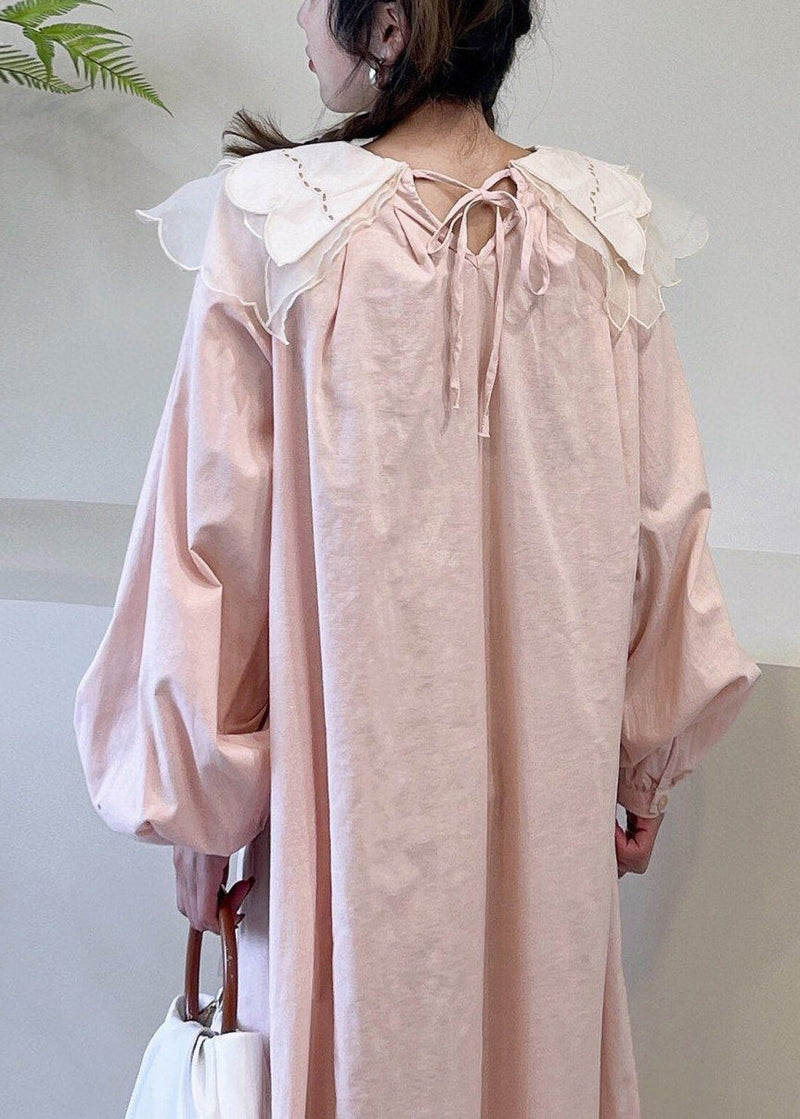 New Pink Peter Pan Collar Cotton Dresses Spring