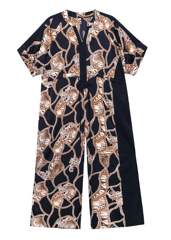 Black Summer Patchwork Wide Leg Print Chiffon Jumpsuit Pants