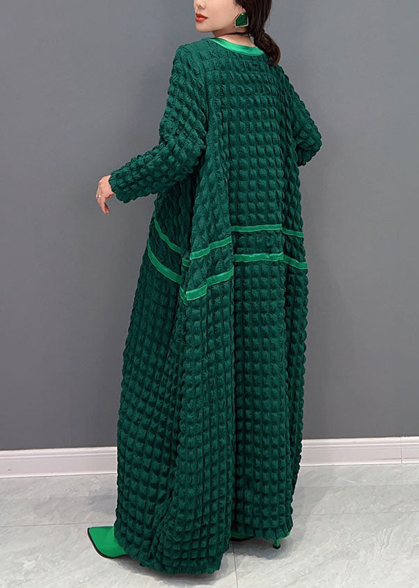 Italian Green O-neck Loose Wrinkled Silk Dresses Spring