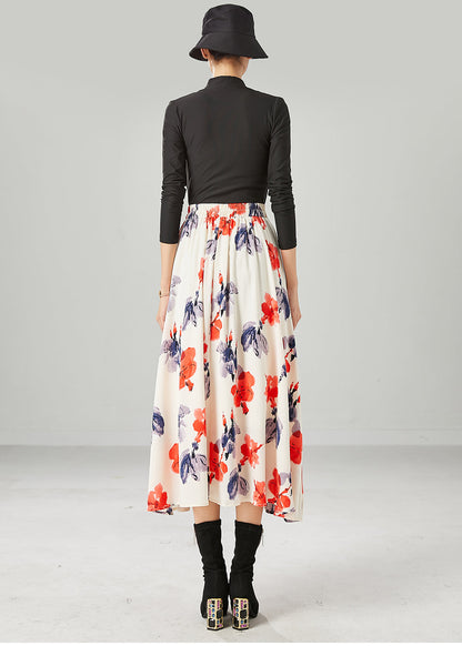 Apricot High Waist Print Chiffon a Line Skirts Summer