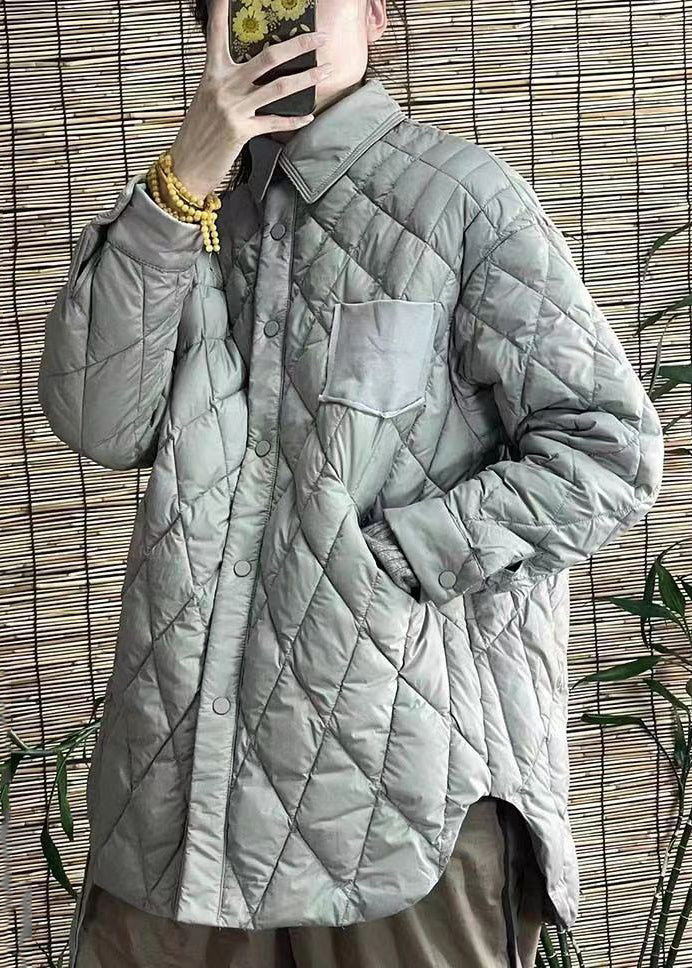 Black Peter Pan Collar Button Patchwork Duck Down Coat Winter