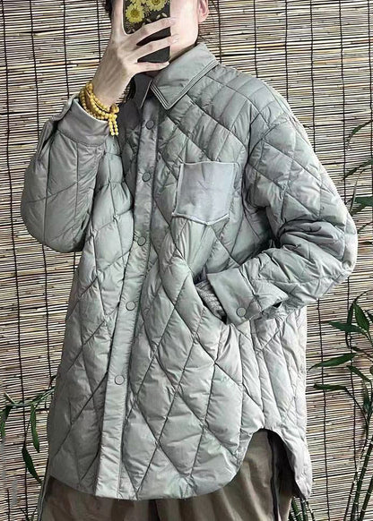 Black Peter Pan Collar Button Patchwork Duck Down Coat Winter