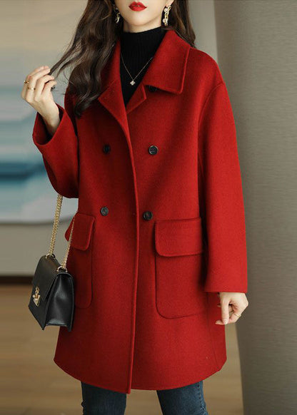 Green Peter Pan Collar Button Pockets Woolen Coat Winter