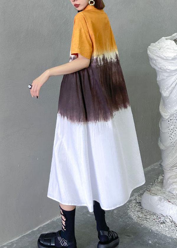 Fine Yellow Tie Dye Buttontie Sashes Short Sleeve Dresses