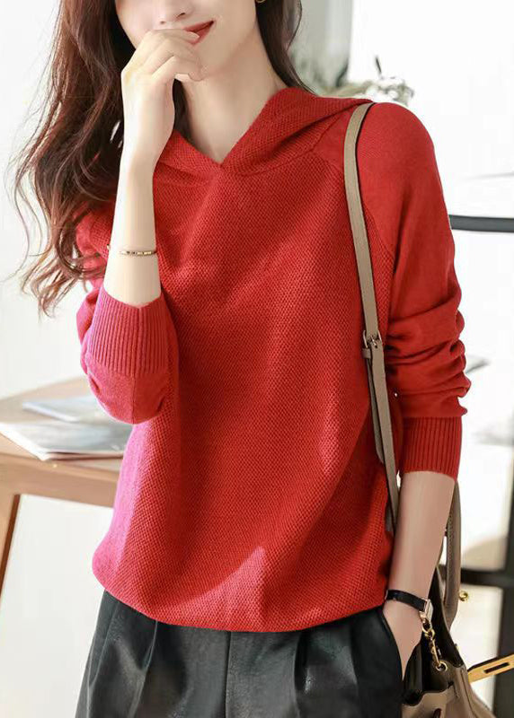 Purple Hooded Thick Patchwork Knit Woolen Sweaters Fall