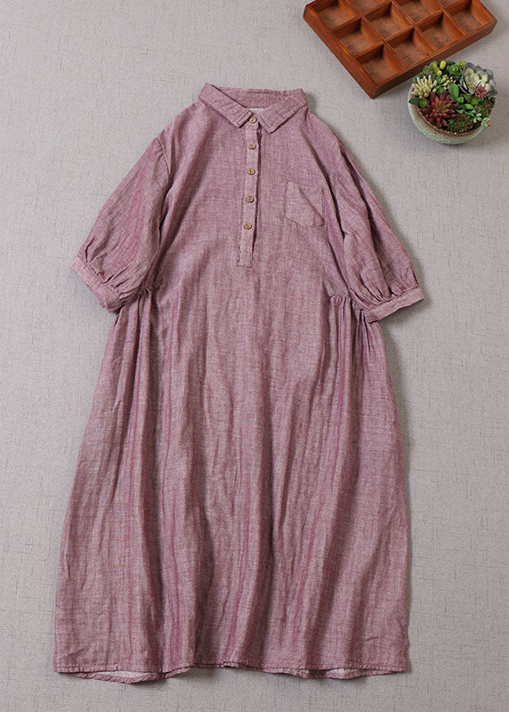Fine Bean Paste Red Peterpan Collar Patchwork Cotton Maxi Dresses Half Sleeve