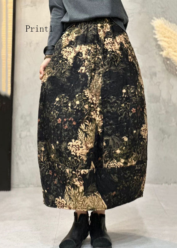 Print Elastic Waist Fine Cotton Filled Skirts Summer