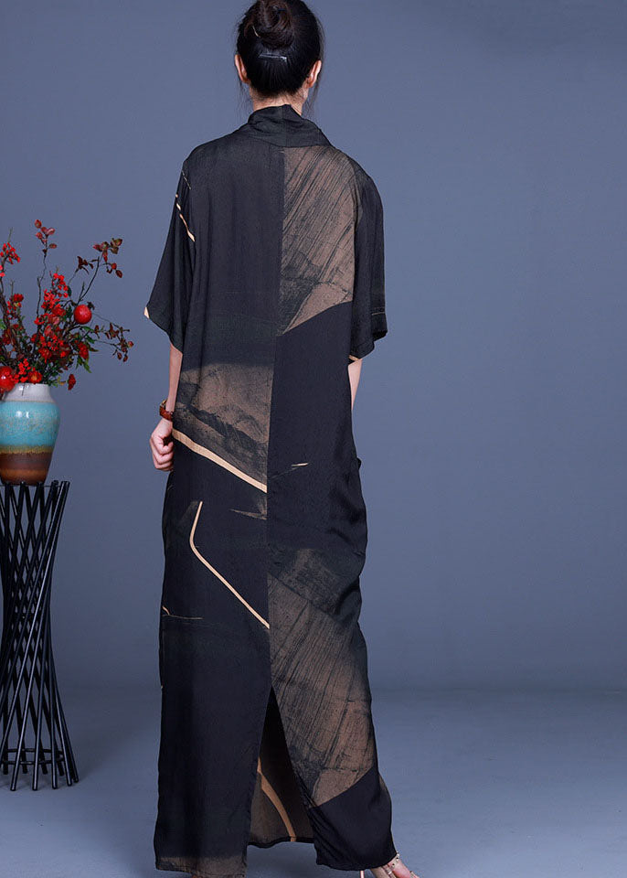 Black V Neck Chiffon Dress Half Sleeve