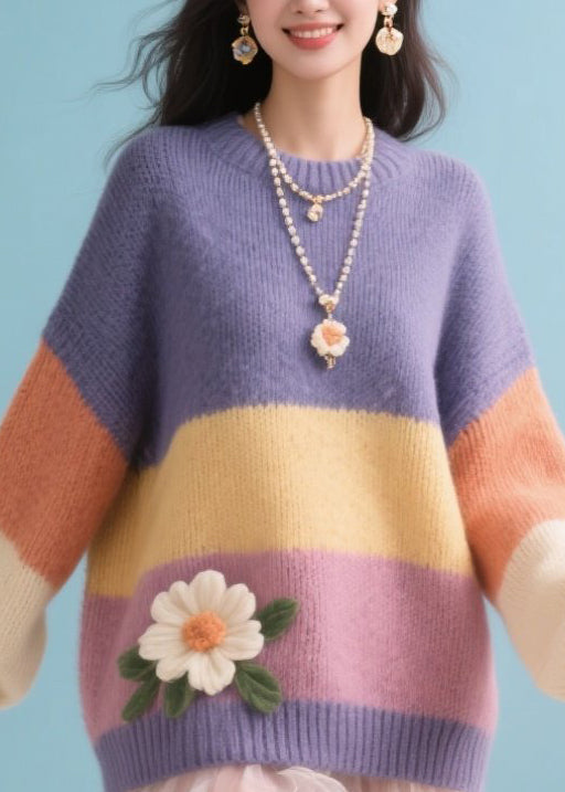 Boutique Colorblock O Neck Knit Sweaters Fall