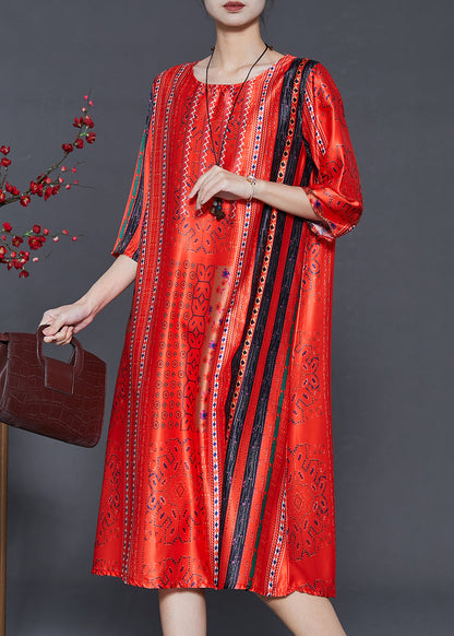 Red Oversized Print Chiffon Long Dress Summer