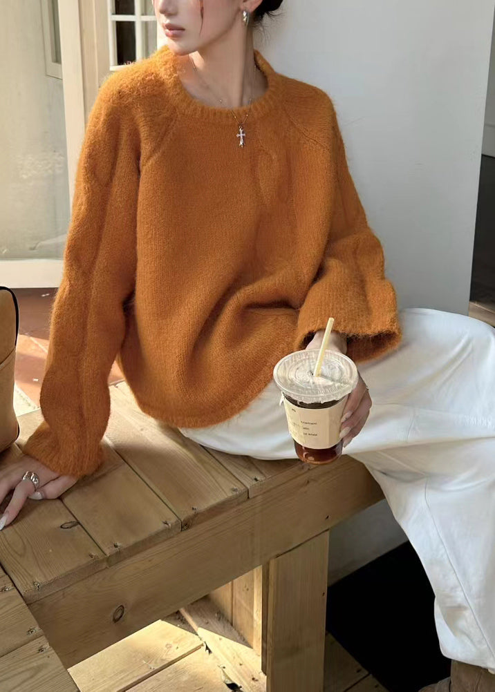 Orange O-neck Oversized Thick Knit Sweater Winter