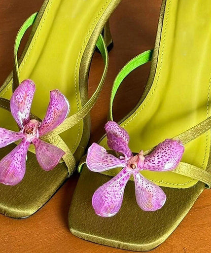 Green Splicing High Heels Slide Sandals Peep Toe