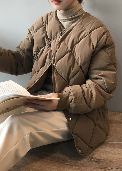 Stylish Khaki Pockets Fine Cotton Filled Parka Jacket Winter