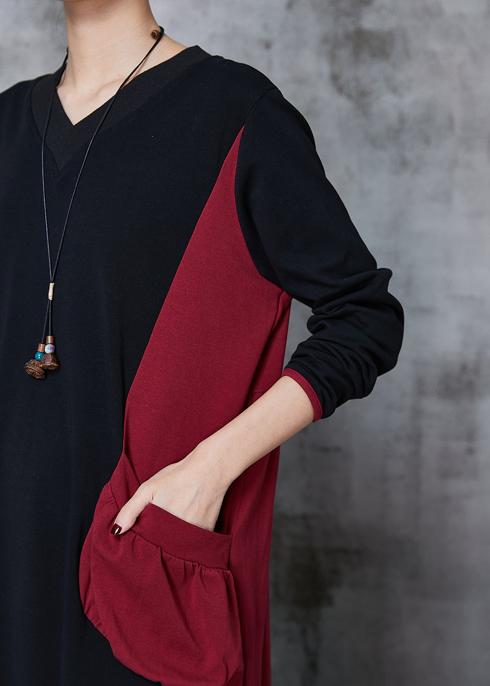 Colorblock Asymmetrical Patchwork Cotton Robe Dresses Spring