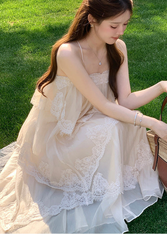 White Exra Large Hem Patchwork Lace Sundress Summer