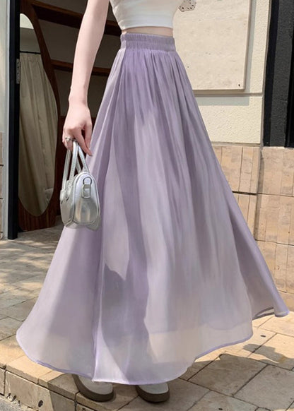 Organic Purple Elastic Waist Silk a Line Skirt Summer