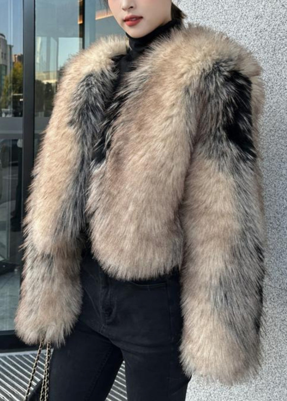 New V Neck Thick Leather and Fur Coats Winter