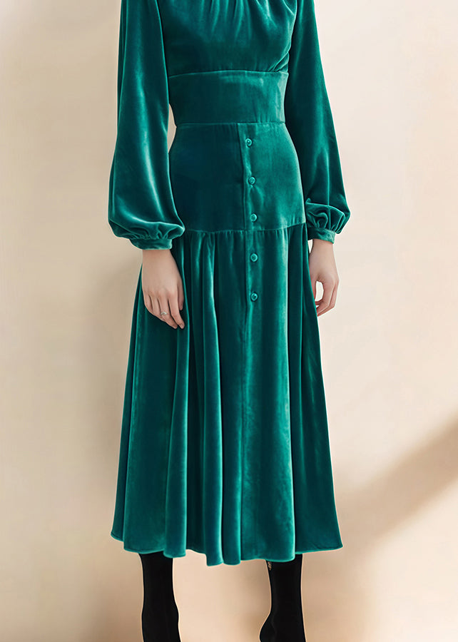 Boutique Green Patchwork Slim Fit Velour Dresses Fall