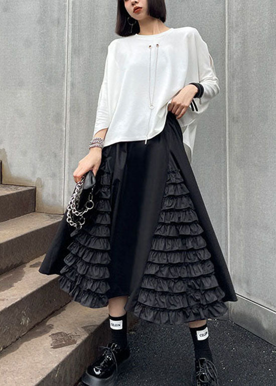Black Ruffled Patchwork a Line Fall Skirts
