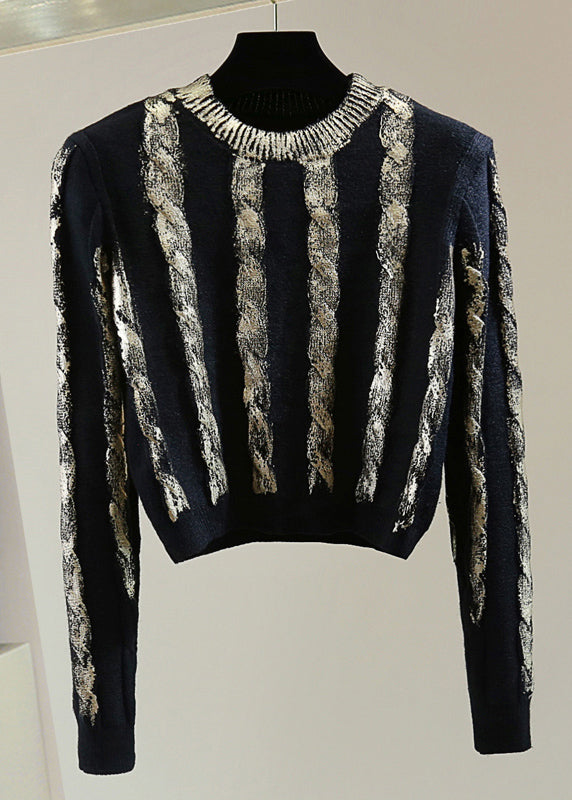 French Black O-neck Cozy Cotton Knit Sweaters Winter