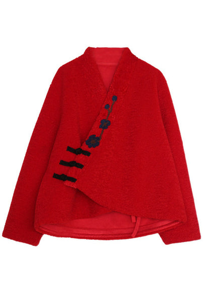 Stylish Red Button Embroideried Woolen Coats Spring