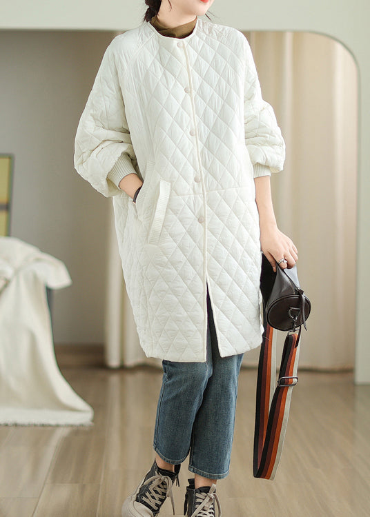 Stylish White Hooded Pockets Fine Cotton Filled Coat Winter