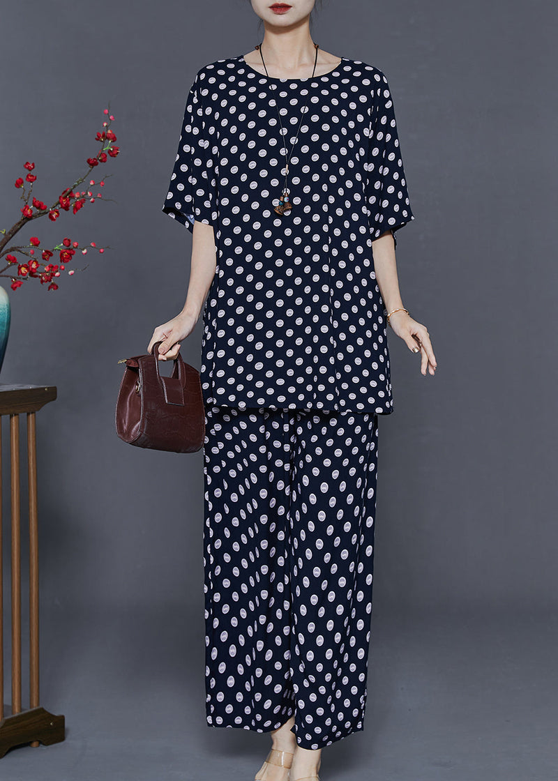 Black Round Dot Print Cotton Two-piece Set Oversized Summer
