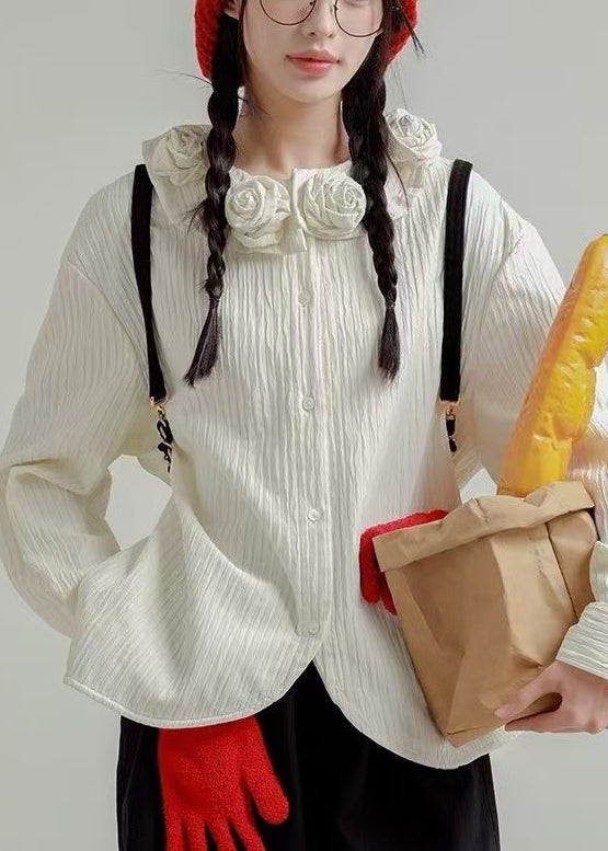 Loose White Button Cotton Shirt Spring