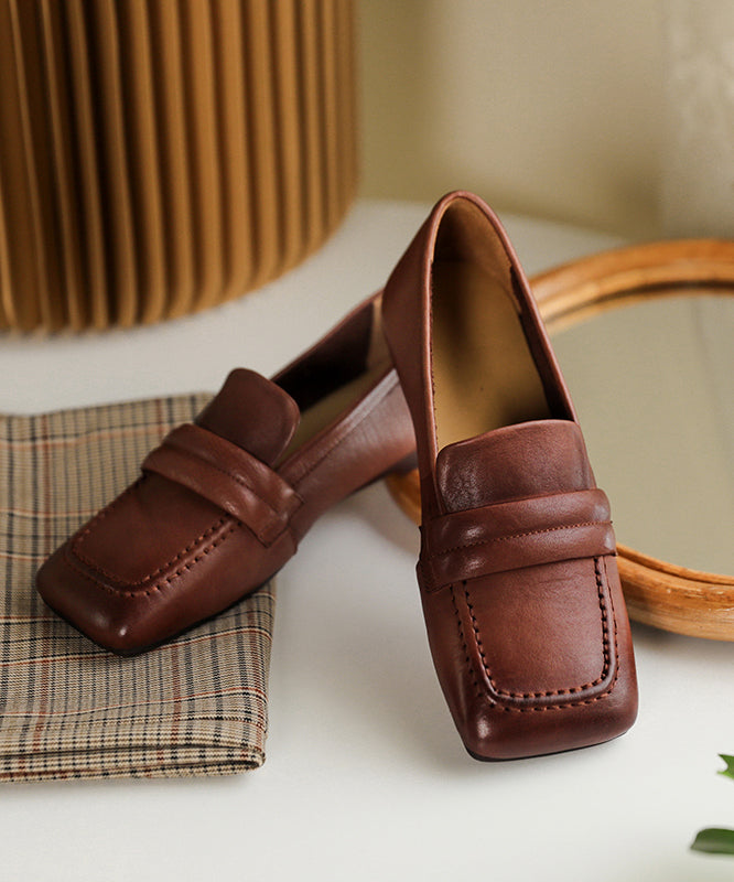 Boutique Apricot Loafers Cowhide Leather Loafer Shoes