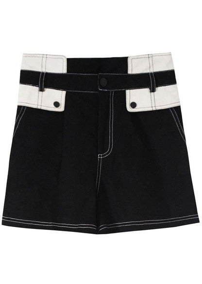 Black Patchwork Pocket Shot Denim Pants