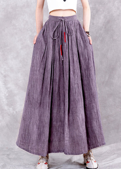 Purple Wrinkled Pockets Tie Dye Linen Skirts Spring