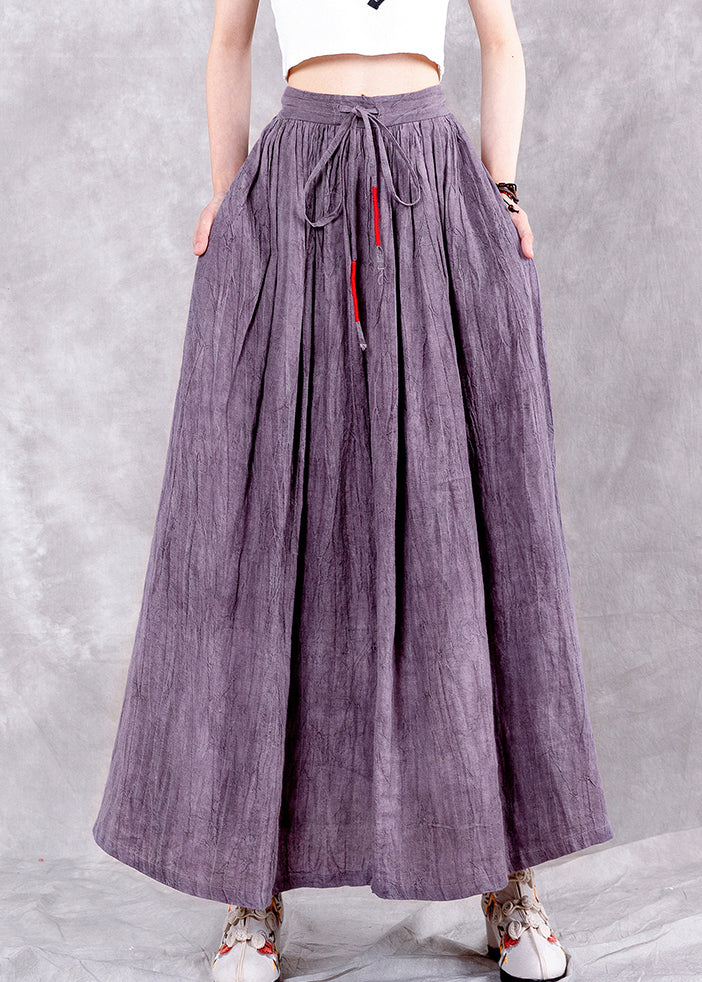 Purple Wrinkled Pockets Tie Dye Linen Skirts Spring