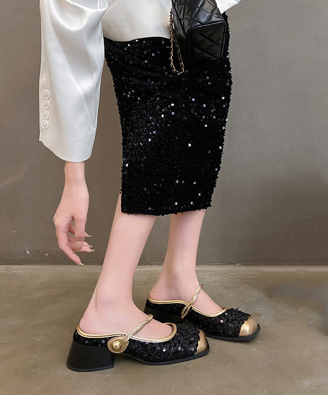 Beige Sequins Splicing Buckle Strap Splicing Sandals