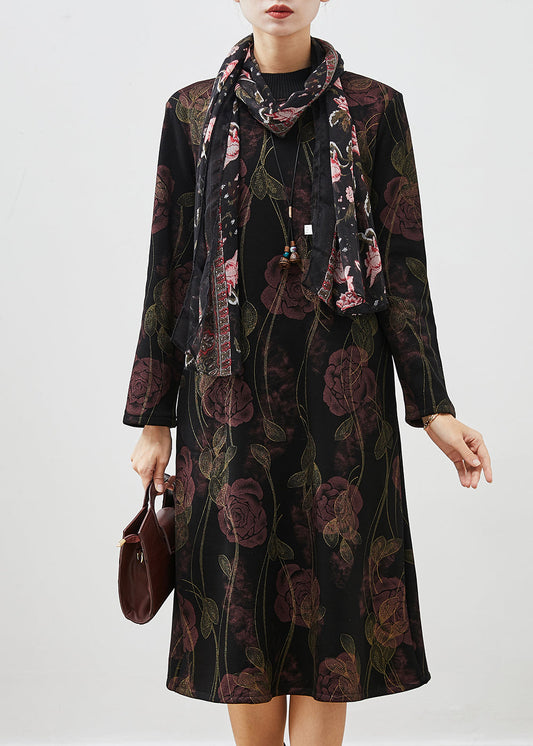 Handmade Black Warm Fleece Maxi Dresses Spring