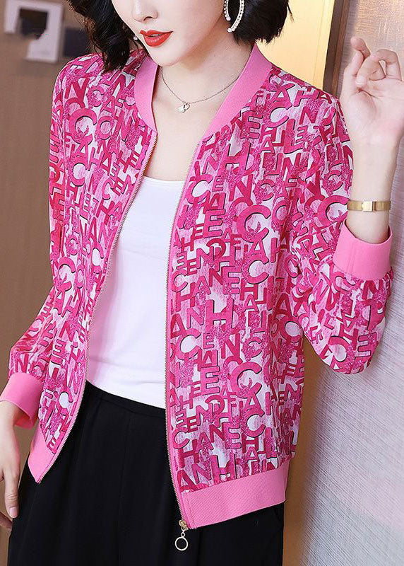 Rose V Neck Letter Print Silk Coats Summer