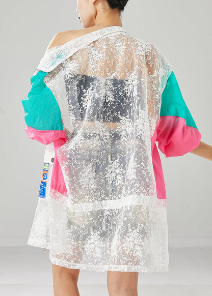 Oversized Hollow Out Patchwork Lace Upf 50+ Coat Jacket Fall