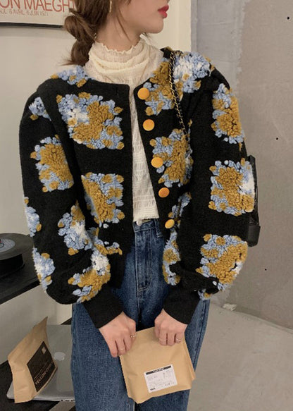 Handmade Black Embroidered Faux Fur Jacket Spring